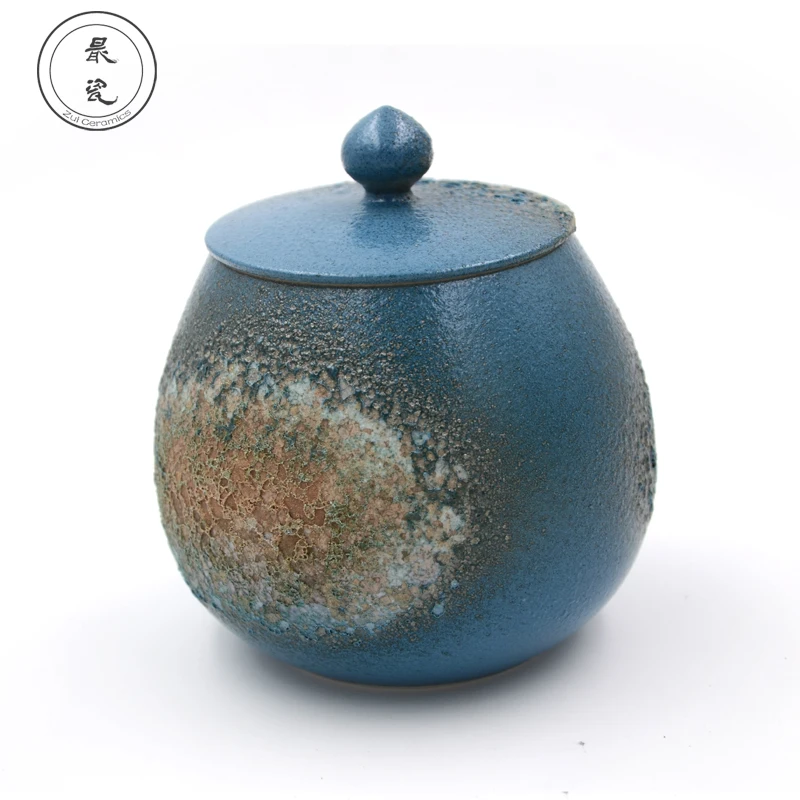 

Jingdezhen high quality morden handmade blue custom ceramic storage jar with lid