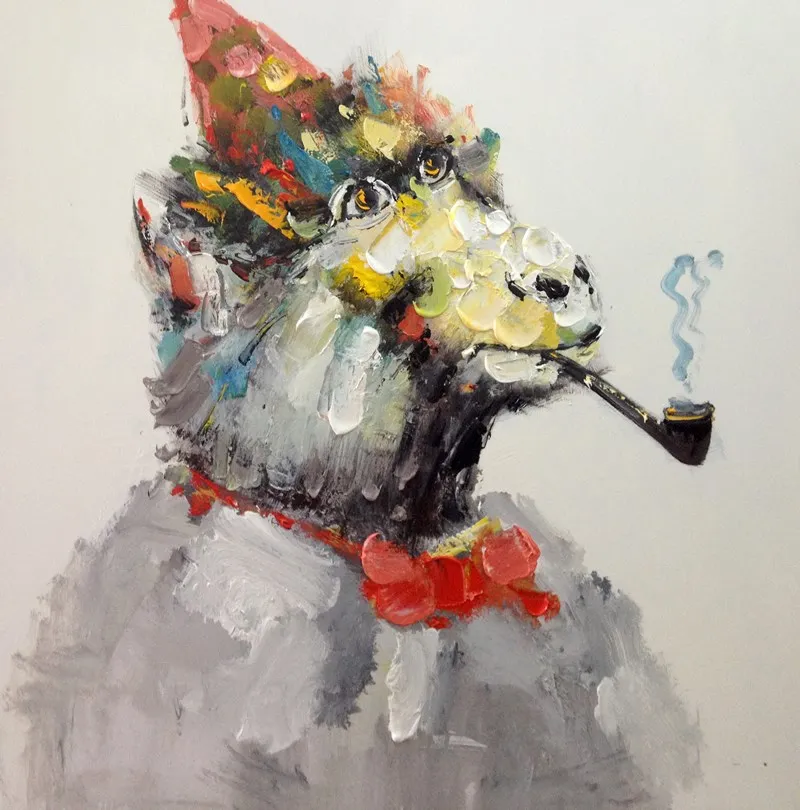 猴子吸烟管抽象动物绘画在画布上
