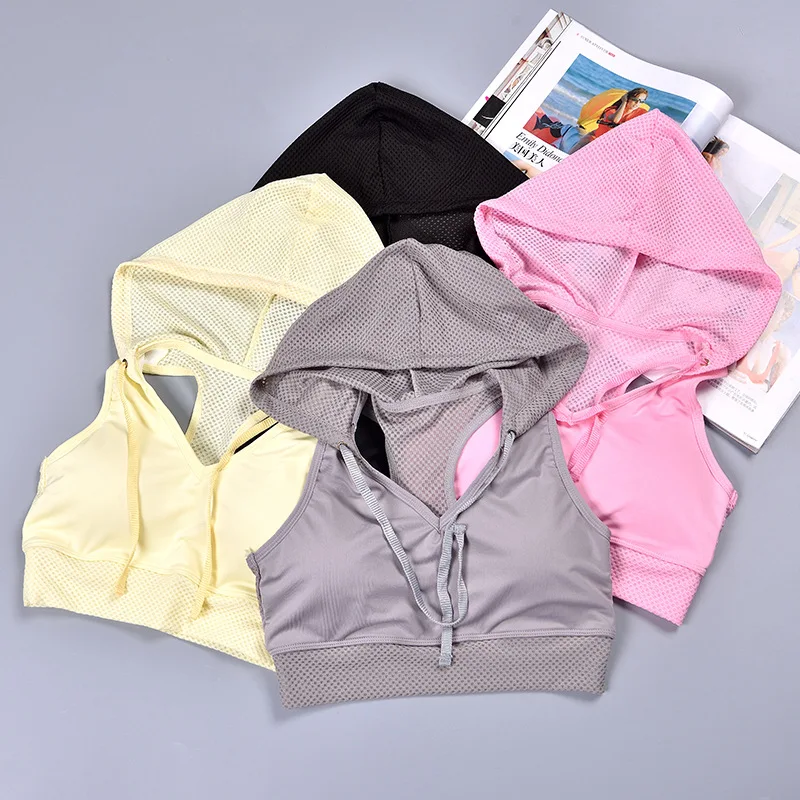 

Women's Summer Sleeveless Hooded Gym Crop Tank Top, As picture