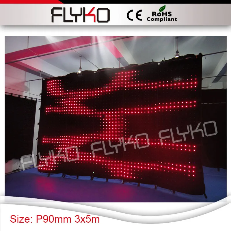 

standard hot dimension 3m*5m better resolution pixel pitch 90mm backdrop vision wall led curtain, Full color