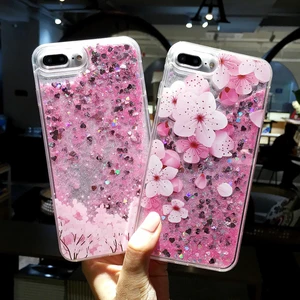 Liquid Floating Sparkle Glitter Soft Back Case Cover Flower For Apple Iphone 8/8 Plus 5.5Case