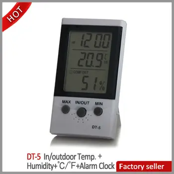 Thermo Hygrometer Dual Temperatures Time Date Alarm Clock Hourly