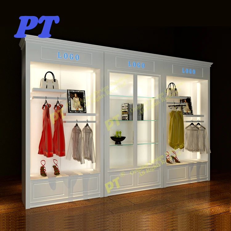 Ladies Antique Clothing Wall Display Cabinet Clothes Shop Design