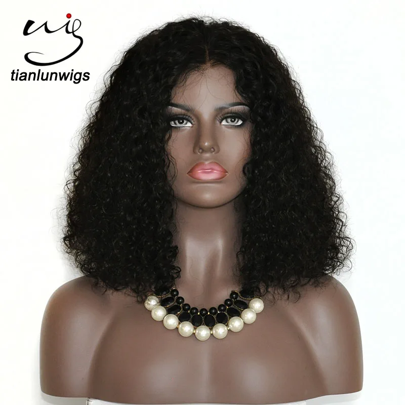

Wholesale Human Hair Short Wig Malaysian Curly Lace Front Bob Wig150% density Natural Color in Stock