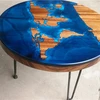 Modern Epoxy Resin Walnut Wood world map River Table with Steel Metal Legs
