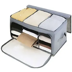Image of Japanese Design Bamboo Charcoal Clothes Storage Box Visible Clothing Organizer Box