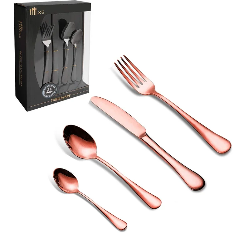 

Hot Sell 24pcs Rose Gold Stainless Steel Cutlery Set Service For 4