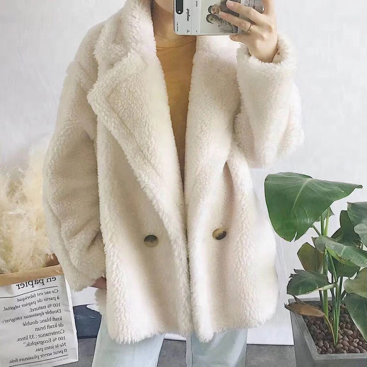 

100% Sheep fur women winter clothes chic short jacket two length real fur oversize teddy bear coats wholesale shearling coat, As photo or customized