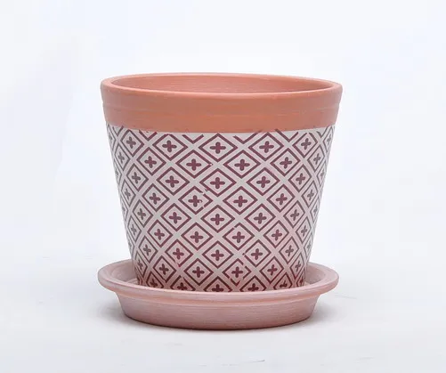 Custom style indoor cheap printed succulent plant flower pot in terracotta with saucer