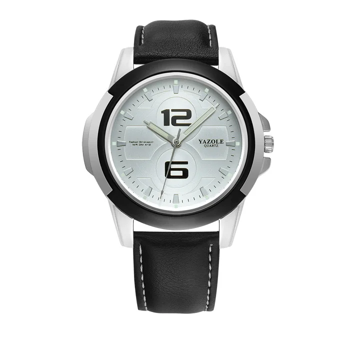 

Yazole W 418 Classic Roma Number Scale Wristwatch Leather Bands Men Watches, White dial black strap;white dial brown strap;black dial black strap