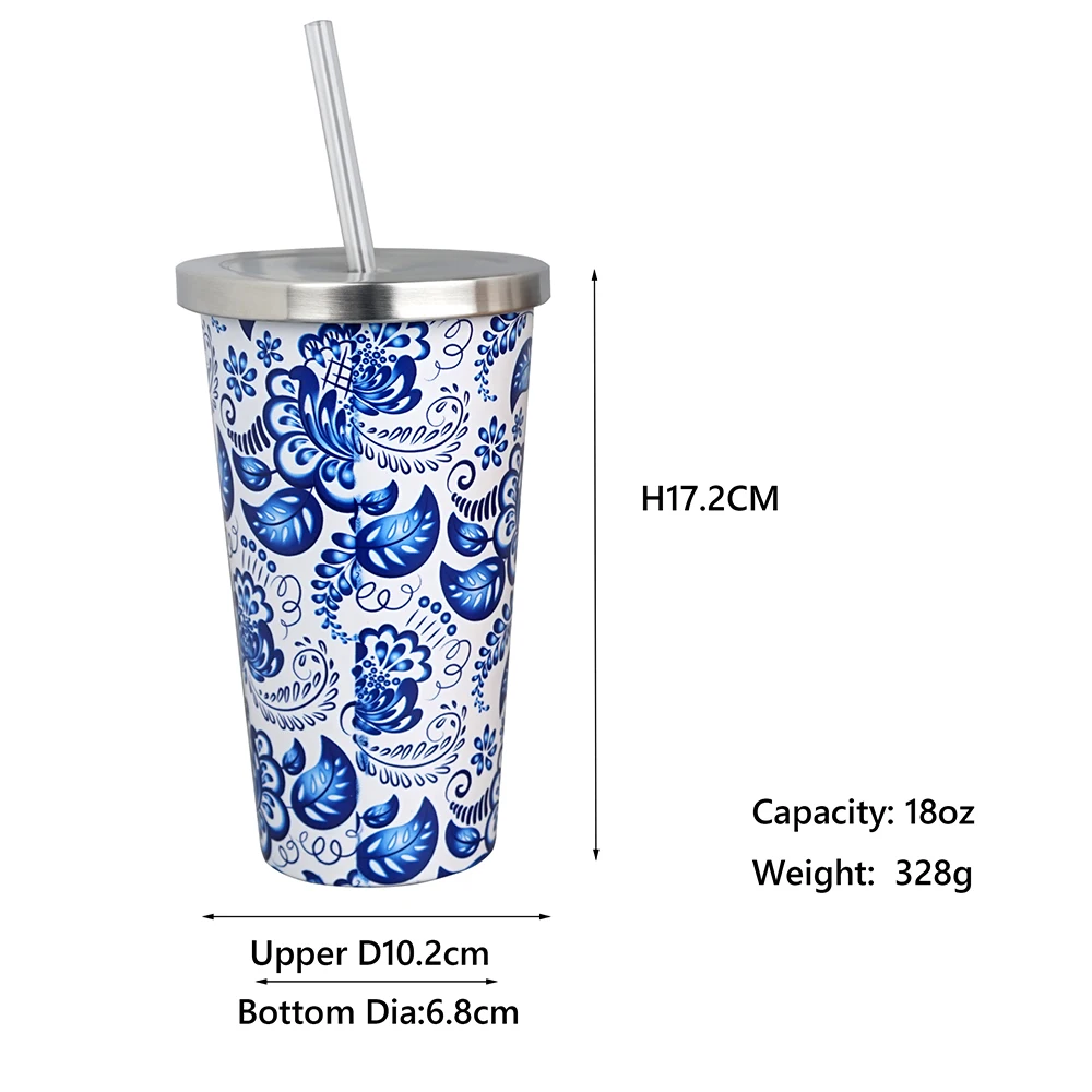 Custom double wall travel coffee water reusable drinking insulated stainless steel vacuum tumbler mug cup with metal straw