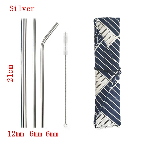 

Eco Friendly Stainless Steel FDA Approved Reusable 304 Stainless Steel drinking Straw set with cloth pouch