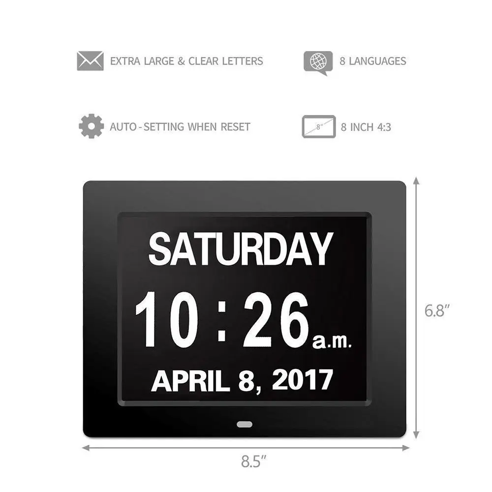 8" Digital Calendar Day Clock For Vision Impaired,Big Screen Calendar