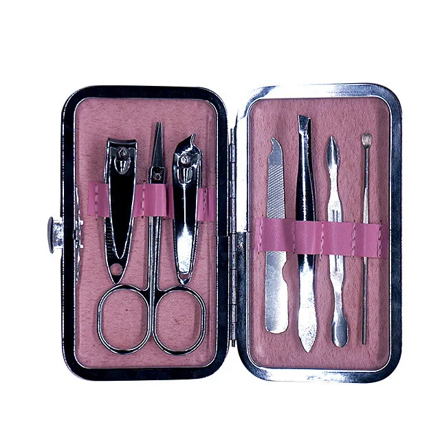 

7 pieces of nail clippers set scissors tweezers ear practical manicure set tools, Steel color