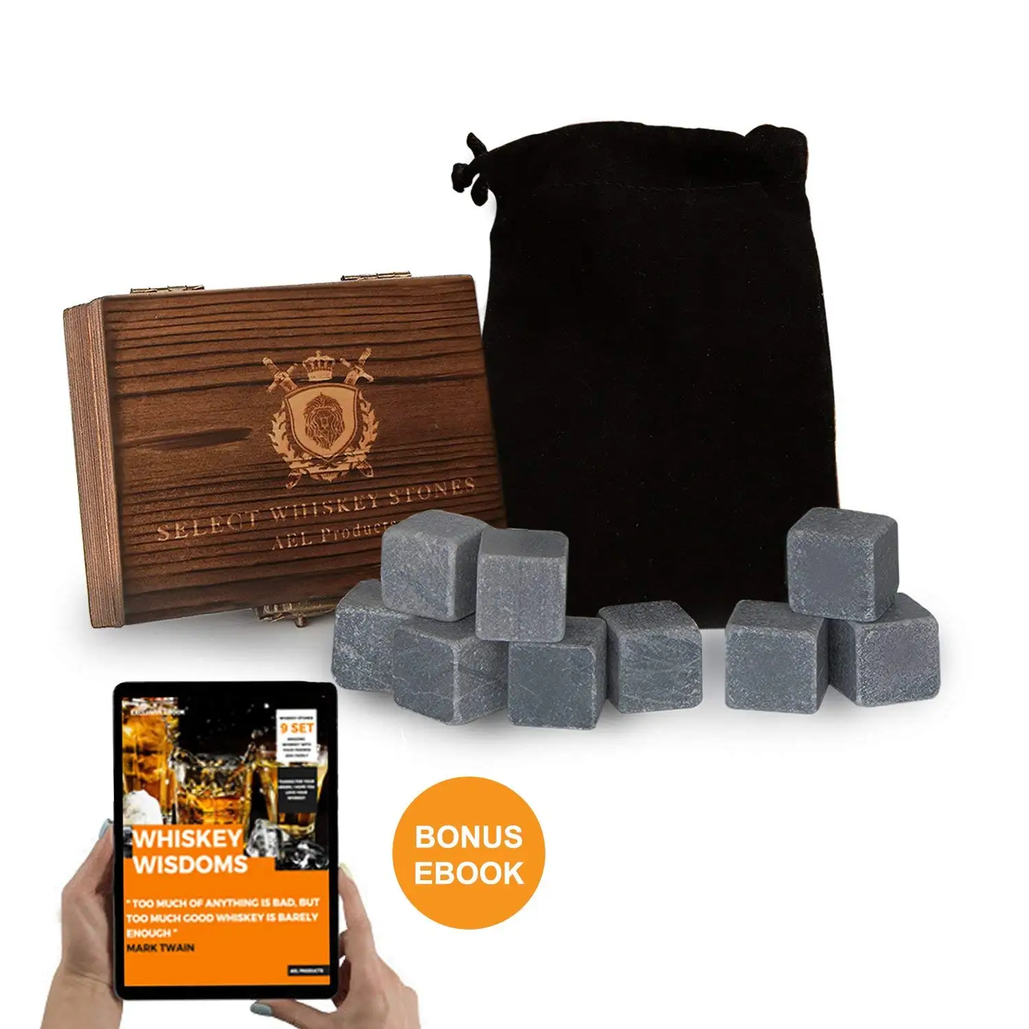 in Gift Box with Velvet Carrying Pouch Chilling Stones Set of 9 Drinking Rocks for Beverage Vodka Reusable Ice Cube Made of 100/% Pure Soapstone Awekris Whiskey Stones Gift Set