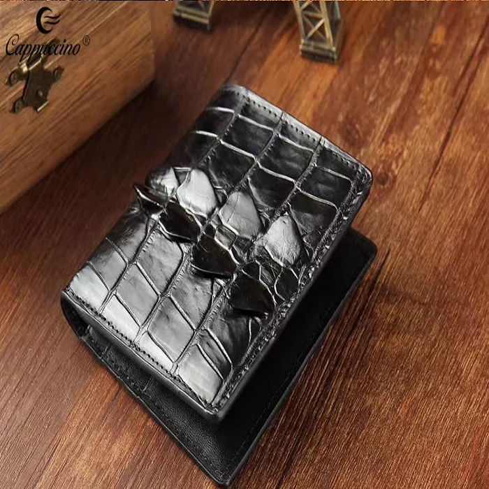 

Handmade Custom Wallet Crocodile Skin Grain Cow Leather wallet for Man, Black