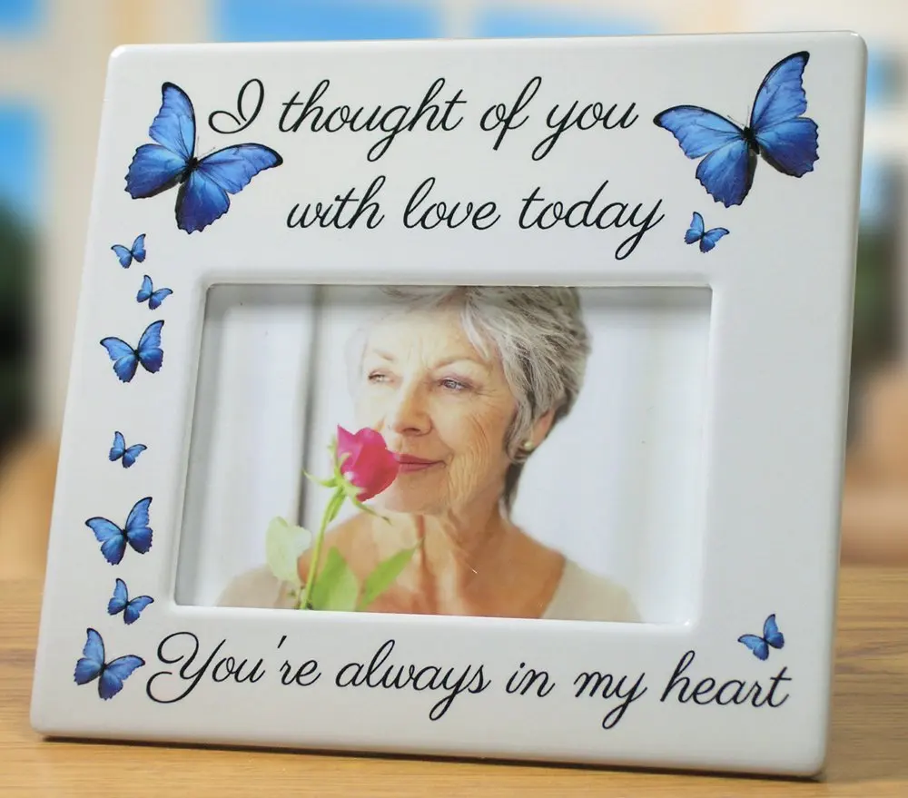 BANBERRY DESIGNS Memorial Picture Frame - I Thought of You with Love Today - Beautiful Tribute to The Loss of a Loved One - Ceramic Keepsake Plaque - Bereavement Gift - Sympathy - in Loving Memory