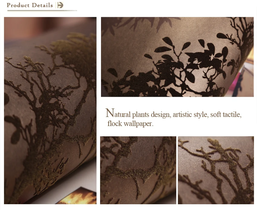 Natural Plant Design Flocked Non-woven Oriental Design Wallpaper