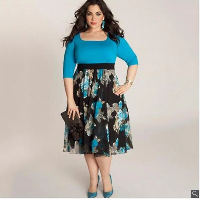 

F50196A European fashion latest womens short sleeve off shoulder flower printing sexy plus size dress for fat lady, As picture