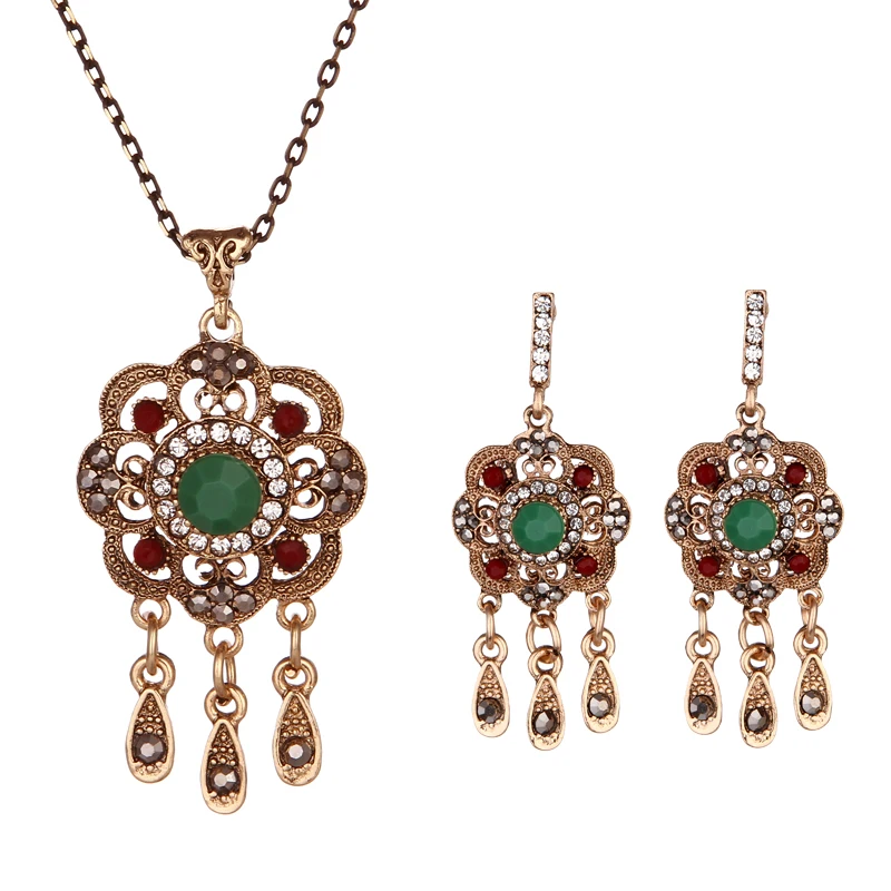 

New arrival jewelry tassel crystal round flower necklace set free shipping