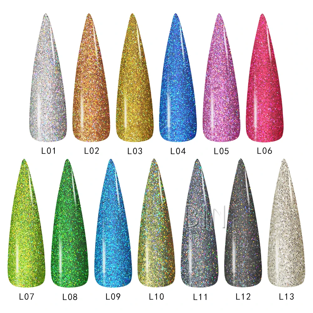 

BIN Laser colors Acrylic glitter powder 1KG bulk package, 13 colors