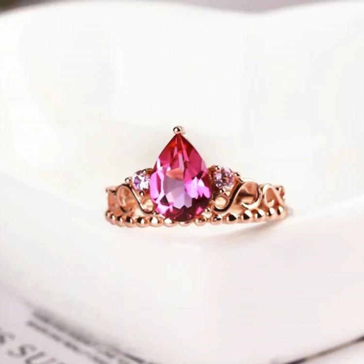 

Classic Design Crown Style For Women Jewelry 7x10mm Natural Pink Topaz Ring Adjustable Sterling Silver Rings