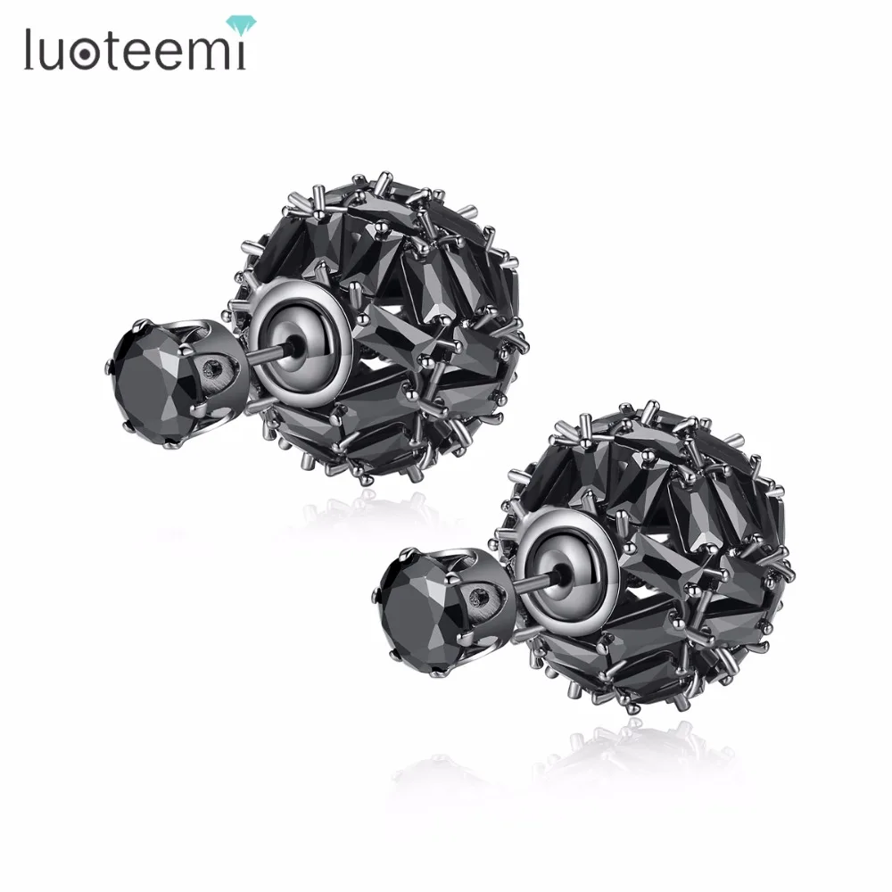 

LUOTEEMI Hyperbole Unisex New Black Cuboid CZ Ball Stud Earrings For Women Double Sided Earrings Fashion Jewelry Pusety Brincos, N/a