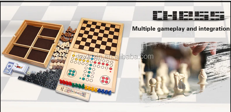 10 in 1 Wooden Board Games Compendium Travel Set Domino Backgammon Chess Mikado 