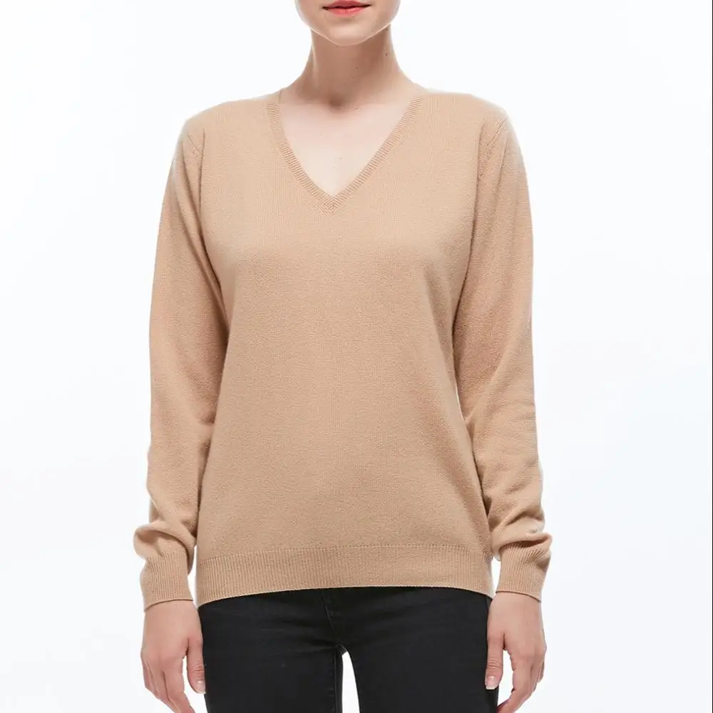 

100% cashmere women basic V neck sweater pullover