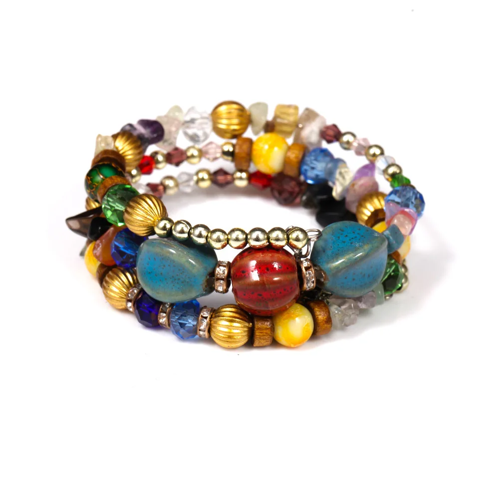 

Handmade Fashion Crystal Bead Bracelet Wrap Style Natural Stones Bracelet For Lady Stocks Selling Vintage Boho Jewelry