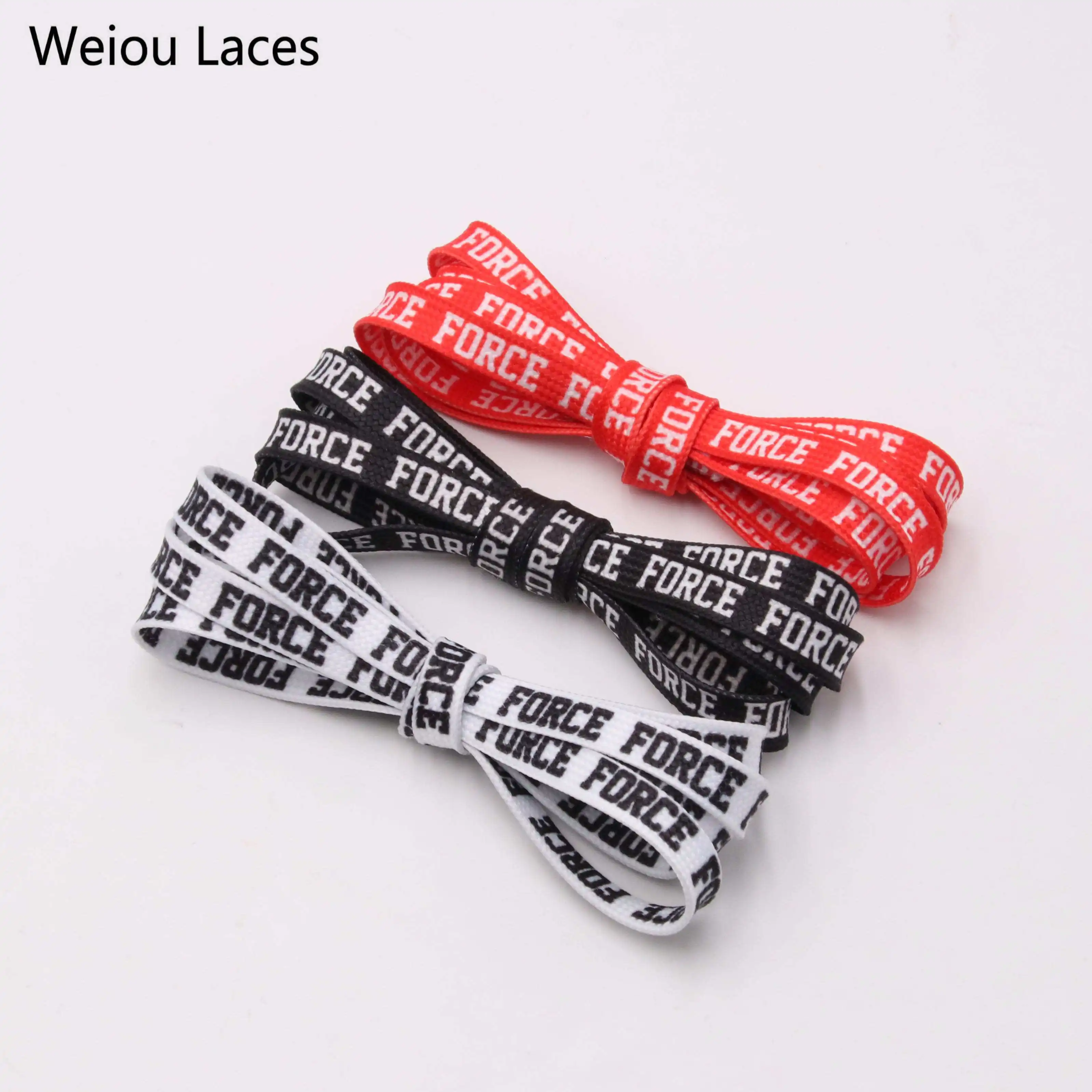 

Weiou New Fantastic Printing Shoelace With Letter Force Sneaker Sports Shoe Laces 7mm Width Black White Red Colored Shoestring, As picture, support custom colors