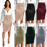 

FM-K8699 Latest design sexy Ladies Gold Split Back Sequin Pencil Skirt