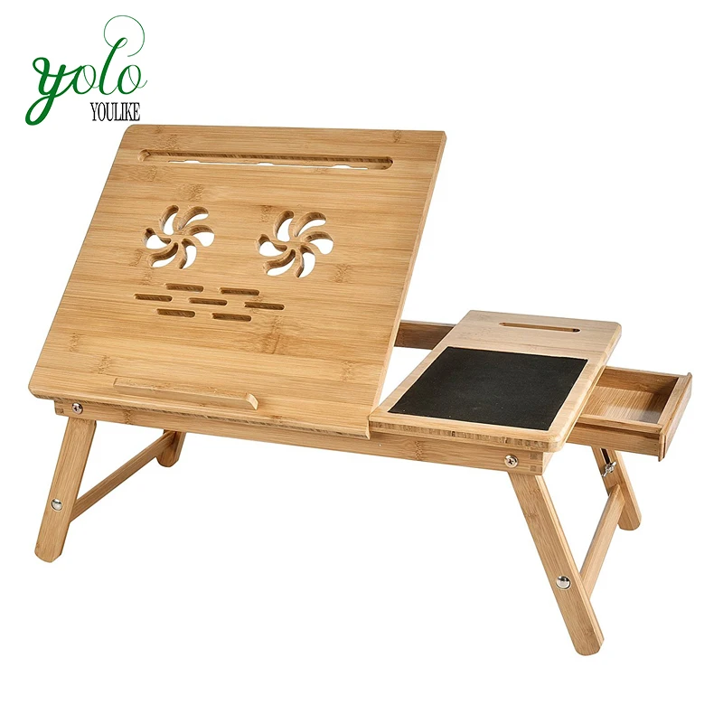 
Adjustable Bamboo Serving Tray Wooden Laptop Desk with Drawer  (60829199620)