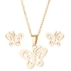 Stainless Steel Butterfly Pendant Necklace Earring Jewelry Set (Gold Or Silver)