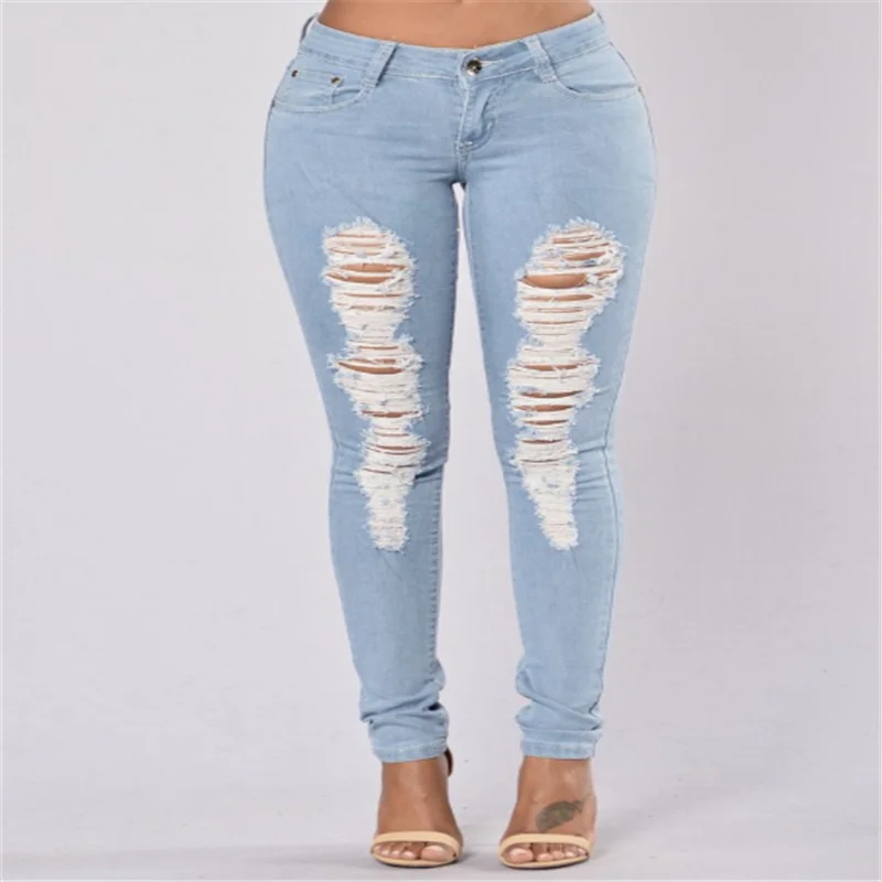 

summer fashion skinny tight ripped hole slim fit stretch sexy tight long denim pants jeans, Blue;sexy slim stretch jeans denim pants