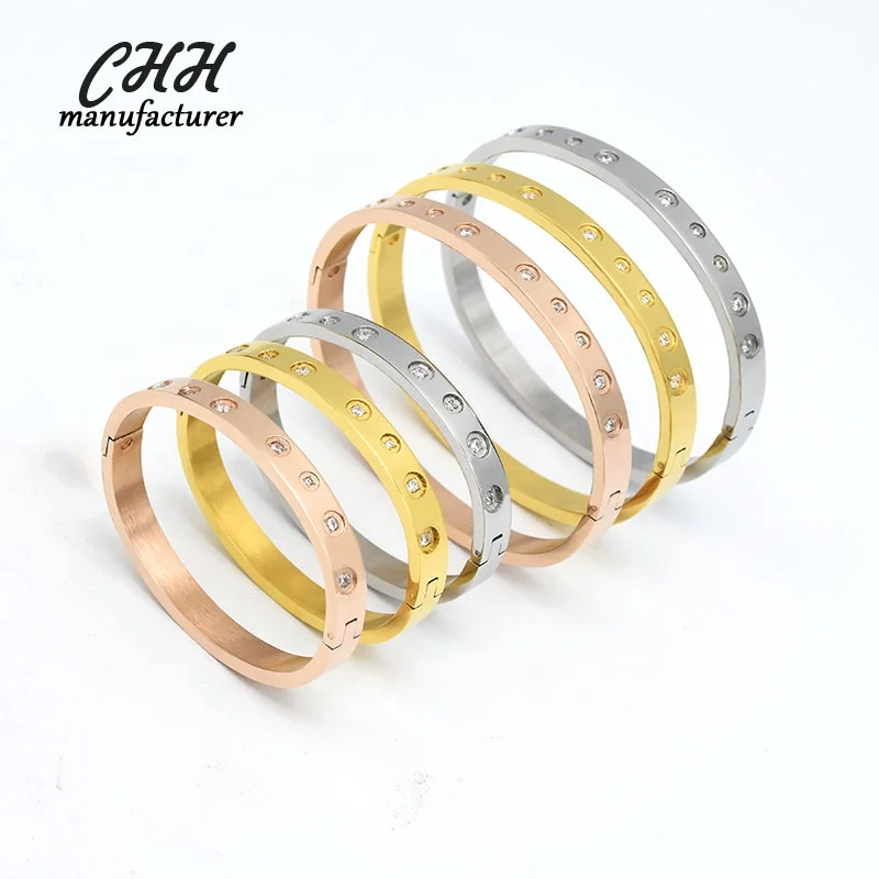 

charm gold stainless steel crystal parent-kid bracelets, Rose gold;silver