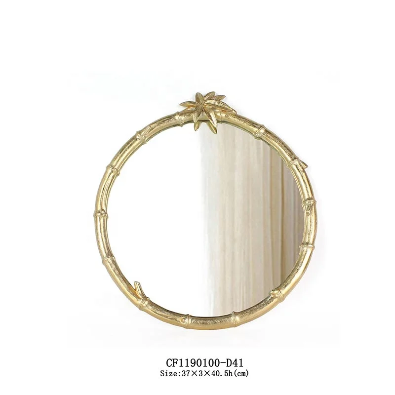 Resin bamboo goldleaf round mirror wall decor tabletop mirror decor supplier