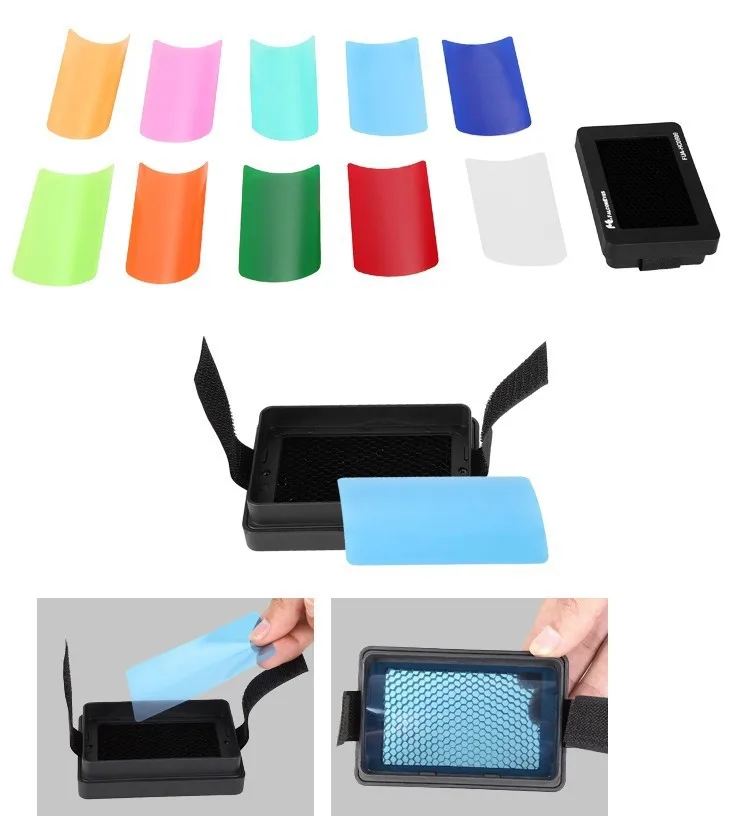 Honeycomb Grip with 10 color flash gels set for Flash Gun Speedlites