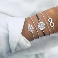 

Retro Fashion 8 Letter Skeleton Flower Hamsa chain Bracelet Women Jewelry Set Metal Bead Luxury Charm Silver Bracelet