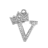 Gold Or Silver Plated Clear Crystal Initial Alphabet Letters V And Crown Pendants A-Z 26 English Letters Accessories