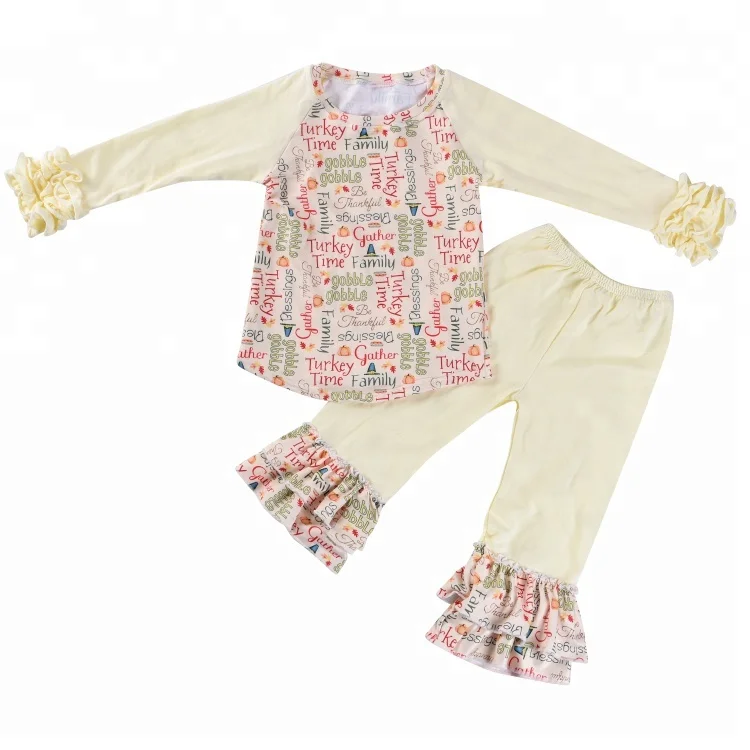 

Autumn winter Wholesale kids clothing ruffle outfits baby girls boutique milksilk children outfit