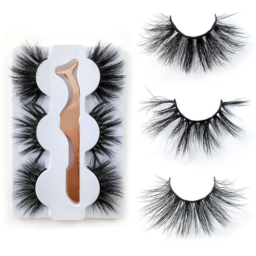 

3 pairs 25mm long Eye Lashes Siberian Mink 5D Mink 25mm False Eyelashes, Black