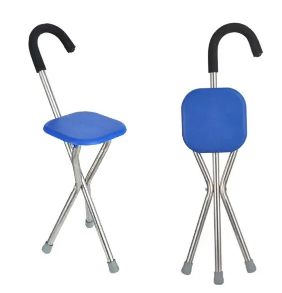 Tihebeyan Metal Portable Stick Chair Adjustable Walking Cane,Metal Portable Chair Stool Travel Cane Chair for Elderly 