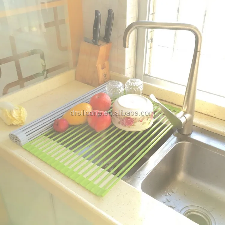 Stainless Steel Wire Rack Adjule Kitchen Sink Dish Over The Stainless Steel Wire Rack Adjule Kitchen Sink Dish Over The Silicone Roll Up