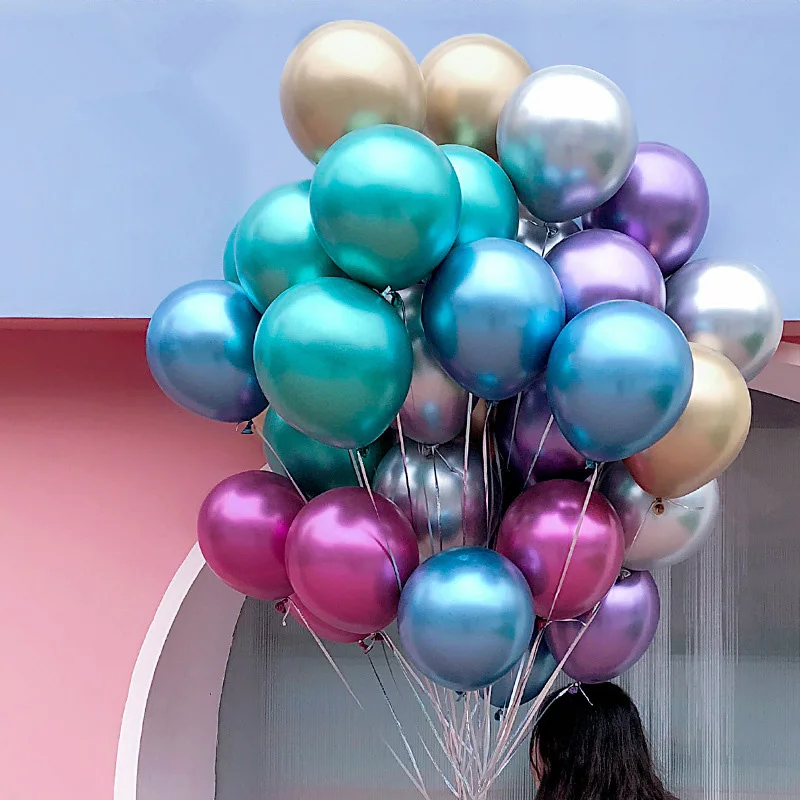 
10/12inch customize OEM Glossy Metal Pearl Latex Balloons Thick Chrome Metallic Colors Inflatable Balls Birthday Party Decor 