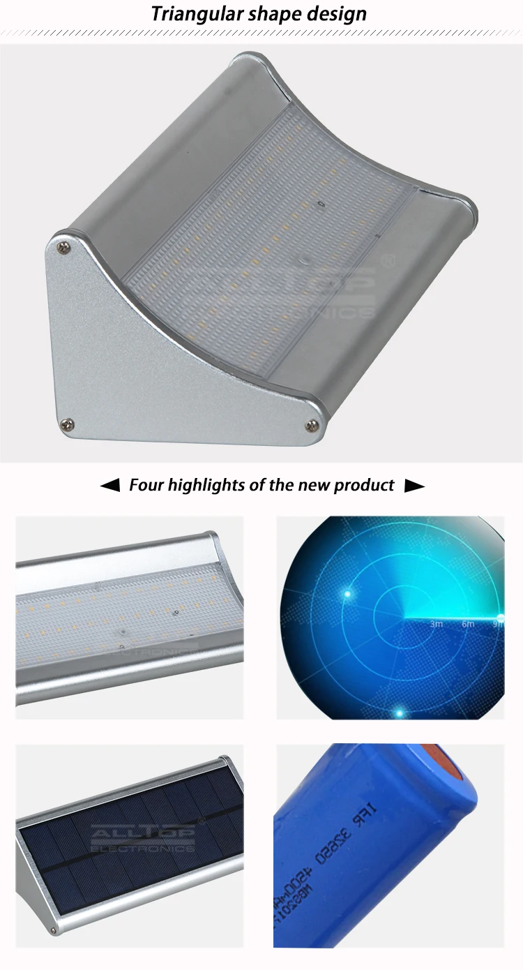 ALLTOP High quality outdoor waterproof sensor 6w 8w solar ip65 led wall lamp
