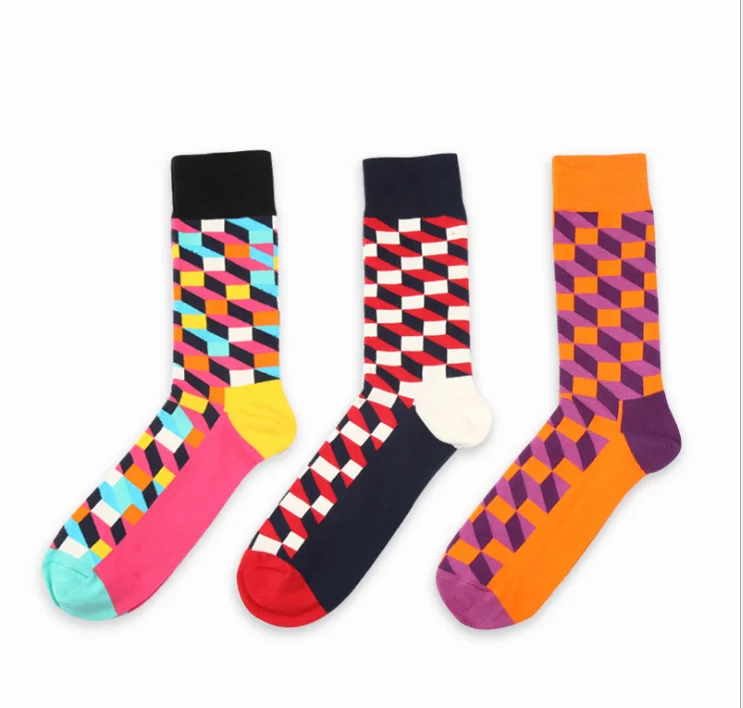 

Striped Diamond Pattern Fashion Colorful Men Novelty happy funny socks, Black;white;grey;brown