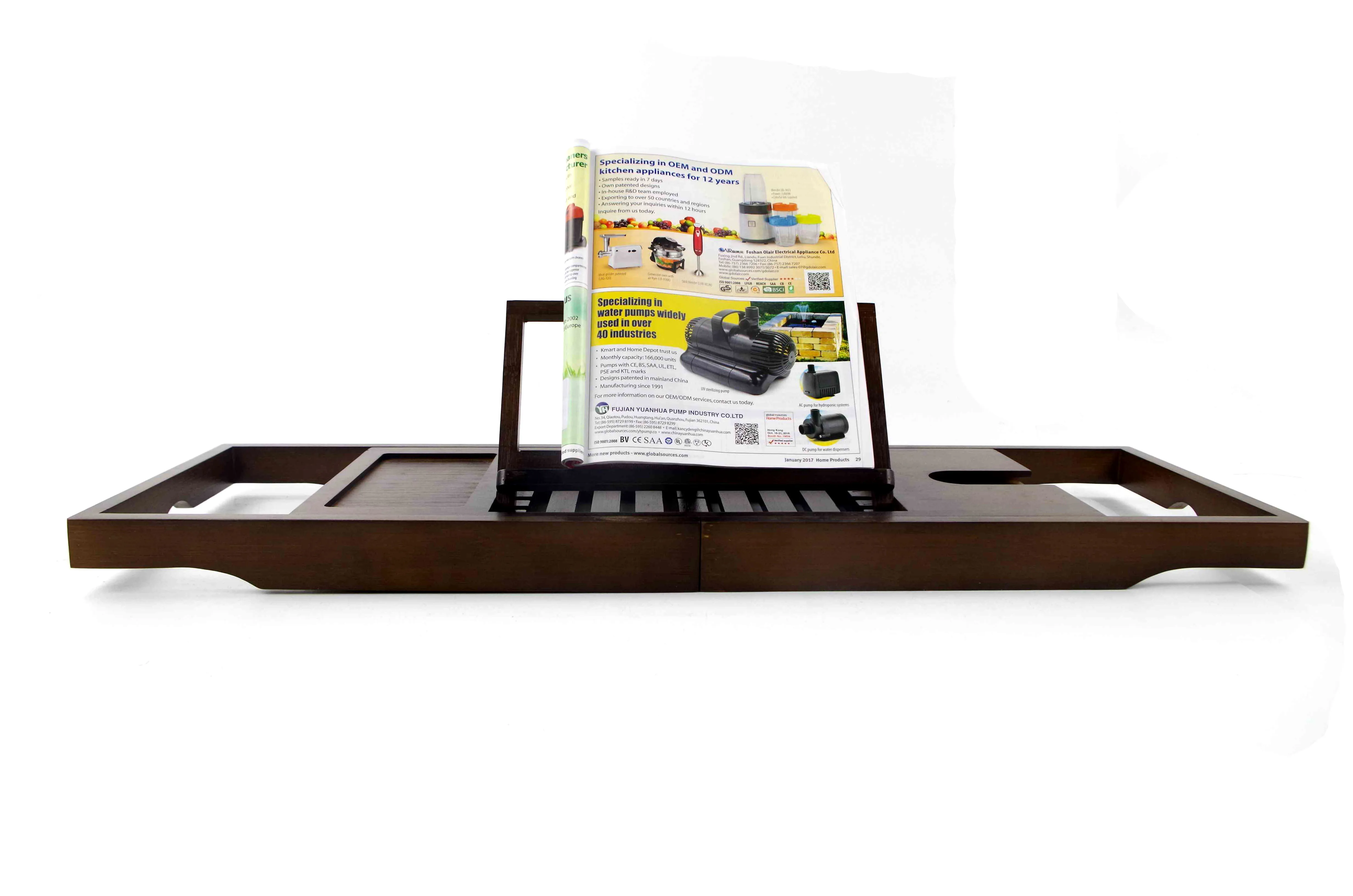 Download Dark Brown Painting Color Bamboo Bath Tub Tray Caddy With Adjustable Bookstand - Buy Bath Caddy ...