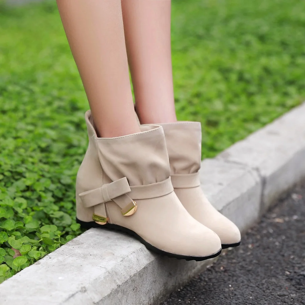 Wholesale Fashion Lady Women Work Wear Wedge Heel Ankle Short Boots Shoes - Buy Lady Boot ...