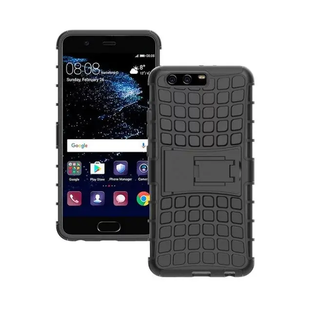 shockproof TPU+PC 2in1 tire pattern bracket cover phone case For Huawei P10 Plus